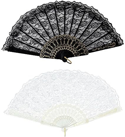 SKHAOVS 2 Pcs Vintage Lace Fan, Folding Fan Hand Held Fans, Dance Fans, Women Fan, Bridal Hand Fan, Wedding Dancing Party Prom Decor Flower Fan for Women and Girls Home Decorative (2 Pcs)