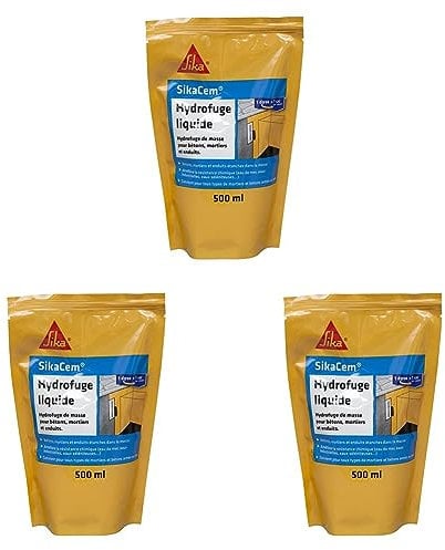SikaCem Hydrofuge Liquide, Hydrofuge de masse liquide, 500ml, Blanc (Lot de 3)