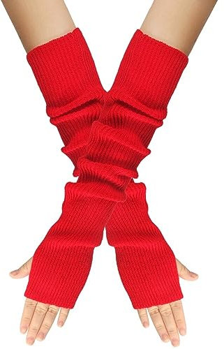 Surakey Winter Gestrickte Handschuhe für Damen, 1 Paar Fingerlose Armstulpen Feinstrick lang Handwärmer Stulpen, Warm Strick Handschuhe Pluswärmer Handstulpen Armwärmer Stulpen für Damen,Rot