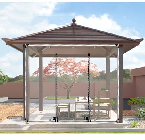 Rideaux De Bâche Clairs Extérieure Avec Fermeture Éclair,panneaux Latéraux De Bâche Imperméable Transparente Avec Œillets,bâche Coupe-vent Pour Pergola Gazebo Jardin Carport,WxH-2x1.8m/6.6*5.9ft