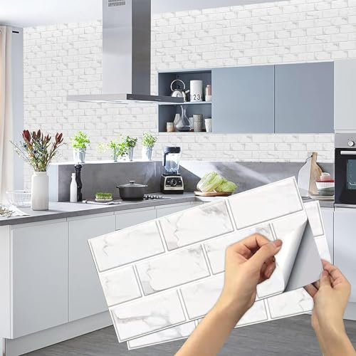 24 Sheets White Tile Stickers, Peel and Stick Vinyl Backsplash Tiles Self Adhesive Waterproof Oilproof Tiles Retro Style DIY Home Decor for Kitchen Bathroom