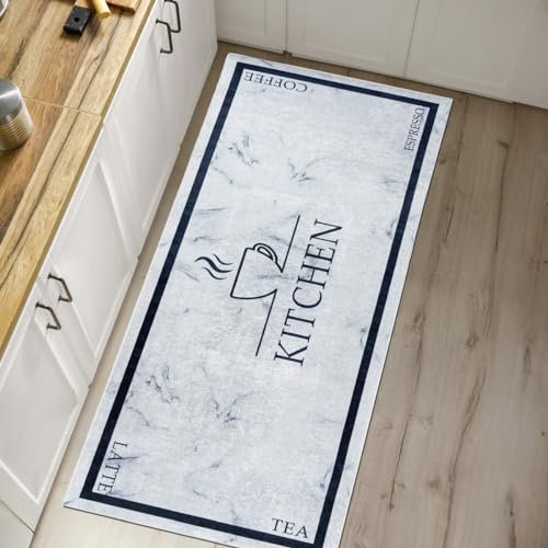 Mazovia Küchenteppich 80 x 200 cm Küchenläufer Waschbar bei 30°C - rutschfest, Tierfreundlich und Pflegeleicht - Kurzflor Teppich Läufer für Küche Kitchen Silber