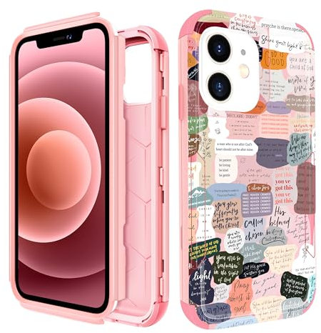 Pegmode for iPhone 12 Case - Heavy Duty Protective Designer Christian Quotes Cute Cartoon Hard Shockproof Bumper Phone Cases for Apple 12 for Girly Women Men Girls Boys Teens