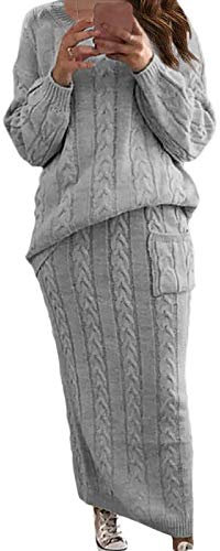 Kswlwccpp Loungewear Damen Set, Warm Langarm Zweiteiler Hose Und Oberteil Strickset Loungewear Kuschelig Elegant Outdoor Winter Lounge Set Jogginganzug Strick Herbst Hausanzug Strickanzug