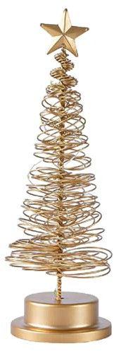Amagogo Weihnachtsbaumlampe mit Sternspitze, Eisen, Spirale, Weihnachtsbaum mit LED, Weihnachtsschmuck für Schlafzimmer, Weihnachten, Gold
