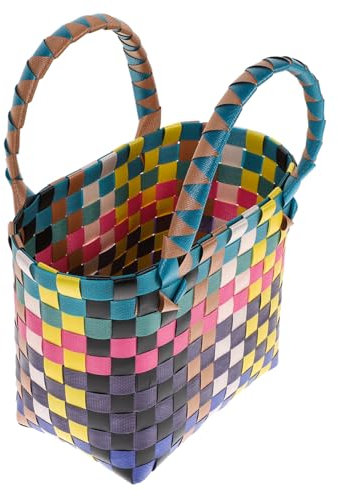 MUCKLILY Geflochtener Handkorb Supermarkt-korb Outdoor-korb Handgewebte Geldbörse Wiederverwendbare Einkaufstüte Süßigkeiten-geschenktüte Gewobener Korb Pvc Ländlich Obst- Und Gemüsebeutel