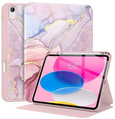 Supveco Case for iPad (A16) 11 & iPad 10th Generation 10.9,Pink Marble | Premium Folio Stand Case,Soft TPU Back Cover with Pencil Holder for iPad 11th/10th Generation 2025/2022 with Auto Wake/Sleep