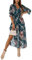 SEEKWISH Robe Longue Femme Ete Plage Boheme Col en V Manches Courtes Vert Floral, Vert, XXL