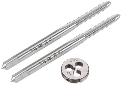 QUARKZMAN 3-teiliges Gewindebohrer- und Schneideisen-Set, 5-40 UNC Gewindebohrer & Rund-Schneideisen, Gewindeschneidwerkzeug-Set für Muttern, Schrauben und Gewindereparatur