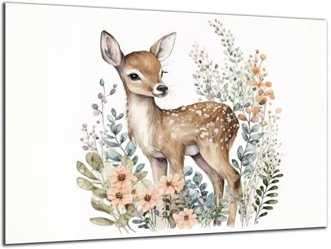 Munera Design - Bild 40x60 - süße Tiere Wasserfarben Reh-Kitz - Wand-Bilder Kinder-Zimmer