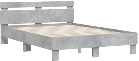 vidaXL Cadre de Lit avec Tête de Lit et LED, Lit Double avec Sommier à Lattes, Lit Adulte de Chambre, Gris Béton 120x200 cm Bois d'Ingénierie