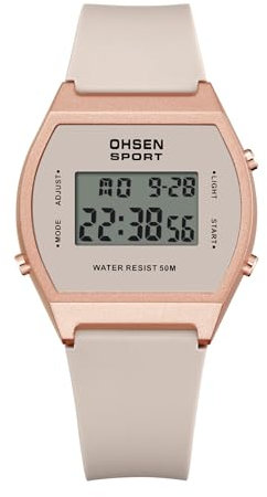 JewelryWe Digitaluhr Damen Gummi Tonneau: 12/24H 30M wasserdichte Elektronische Digital Armbanduhr Rosa Kautschuk Band Multifunktional Sport Uhr mit Kalender Wecker Stoppuhr LED-Beleuchtung