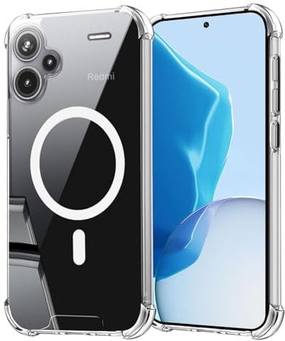 Coqinen Magnetic Case for Xiaomi Redmi Note 13 Pro Plus 5G, Transparent Back Mobile Phone Case, Shockproof Protective Cover Case for Xiaomi Redmi Note 13 Pro+ 5G with Hard PC + TPU Bumper (Clear)