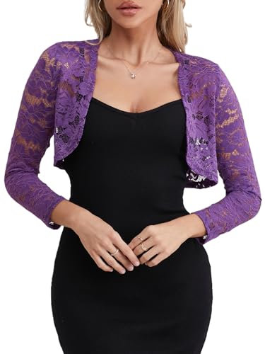 fuinloth Coprispalle Donna Elegante Cerimonia in Pizzo Bolero Sposa Giacca Corta Coprispalla Estivo Viola XXL 52-54