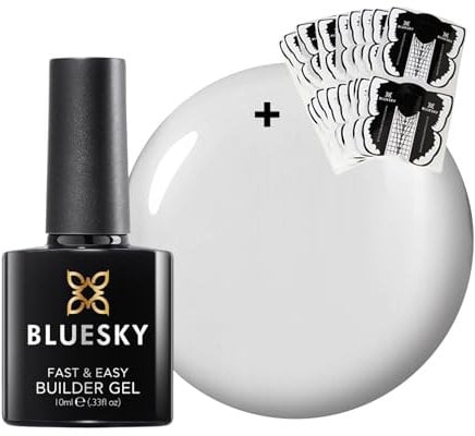 Bluesky All in One Fast & Easy Builder Gel 10ml, Clear, PLUS Nail Form Stickers (50 Pack), Nail Strengthener and Extender for Long, Strong Nails, Requires Curing Under LED UV Nail Lamp