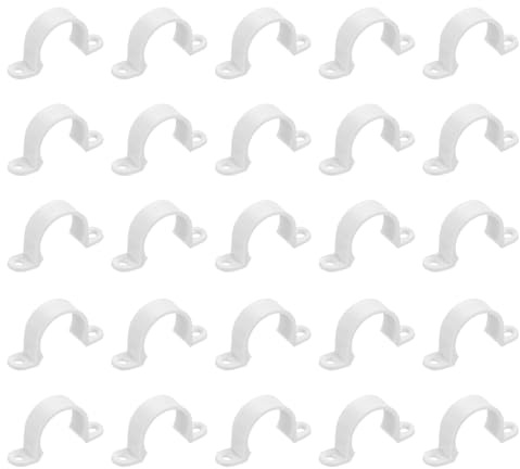 QUARKZMAN 50 Stück PVC Rohrschellen, 25mm (1) Kunststoff-Kabelkanalhalterung mit 2 Löchern PVC Rohrhalterung für PVC Rohrleitungen und Kabel, Weiß