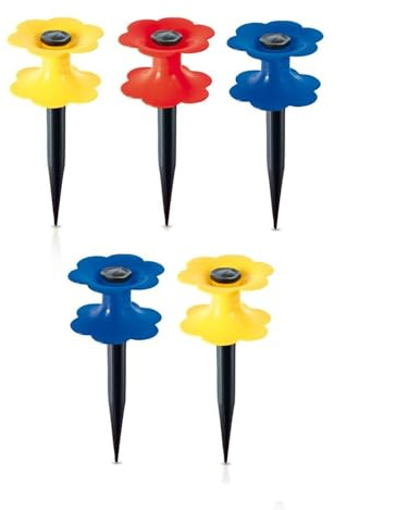 pokm toolsmarket - Schlauchführung 5er Set, Gartenschlauch Halter Flower, Blumen mit Erdanker, Gartenschlauchführung mit Erdspieß, aus Kunststoff