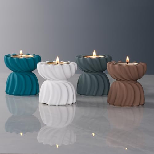 ICNBUYS Twizzle Twist Portacandela, Porta Candela Unico per Decorare la Tavola, Complemento d’Arredo di Design, Idea Regalo per Casa Nuova, Stand Candela Spirale, Portacandelina 7,6 cm Cemento