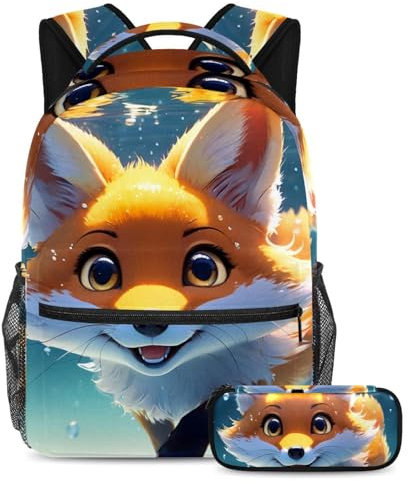 Erleben Sie Komfort und Bequemlichkeit mit unserem Schulranzen-Set für Kinder, perfekt für Reisen und Schule, schöner Fuchs schwimmt unter Wasser, Mehrfarbig Nr. 07, B：29.4x20x40cm P：19x7.5x3.8cm,