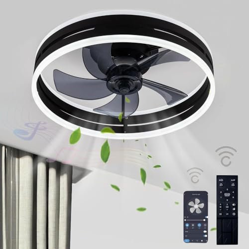 PTLYE LED Ceiling Fan, with Light and Remote Control Ceiling Fan,with Bluetooth Dimmable Speaker Ceiling Fan,for Bedroom Kitchen(Schwarz)
