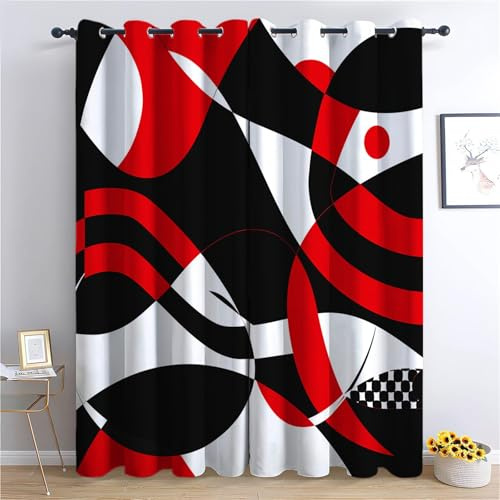 Blickdichte Vorhänge, Abstrakte Wirbellinien Verdunkelungsvorhang - Rote Und Schwarze Geometrie 160 x 70 cm - Vorhänge Mit Ösen, Polyester für Schlafzimmer Wohnzimmer, Geräuschreduzierung 2 St