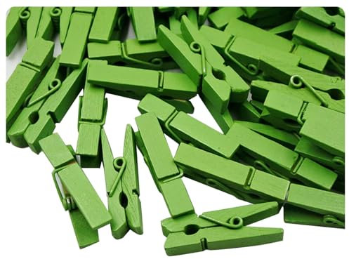 Pmnzdy 100 Stück Holz Wäscheklammern farbige Natur 3.5 cm süße Kleine Mini Bunt Holzklammern Zierklammern für Fotos Klammern Bilder klein Holzdekoration Clips Postkarten Geschenke deko Grün