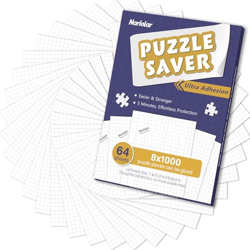 Nariolar Ultra Adhesion Puzzle Glue Sheets, 64 Puzzle Saver Sheets Preserves 8×1000 Pieces