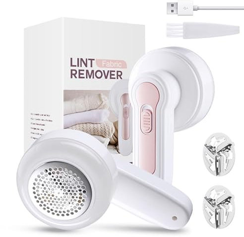 Bobble Remover for Clothes, Lint Remover Fabric Shaver Rechargeable with 2 Spare Shaving Heads, Powerful Fluff Shaver Brush Fuzz Debobbler for Clothes Blanket Carpet Bobbles Sweater Sofa Fiber Cotton