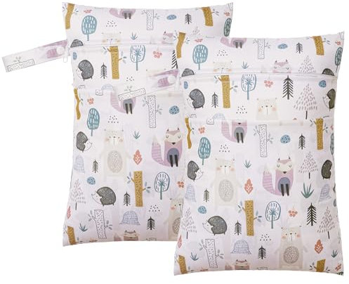 HBselect 2 Stück Nasstasche Wetbag Kindergarten wiederverwendbar Wet Dry Bag Windeltasche Nassbeutel Personalisiert for Baby Weißer Wald