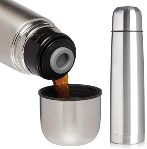0.5 Litre Flask Stainless Steel Vacuum Camping Hiking Bullet Thermos Litre Hot Cold 500ml | Metal Vacuum Drink Flasks to Keep Cold & Hot | Ideal for Sports, Home, Office, Travel