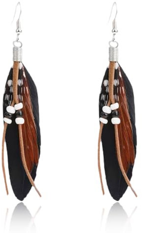 Ohrringe Feder, Feather Earrings, Feder Ohrringe Damen, Ohrringe Indianer, Ohrringe Fasching, Boho Ohrringe, Karnevals Dekorationen für Frauen und Mädchen Geschenk