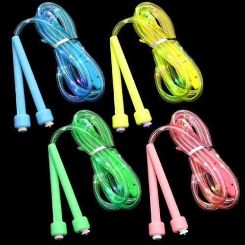 4 Pièces Corde à Sauter Lumineuse à LED, Corde à Sauter LED, Corde a Sauter Reglable, Trois Modes D'éclairage, Jump Skipping Rope Pour L'entraînement Physique, Le Sport,