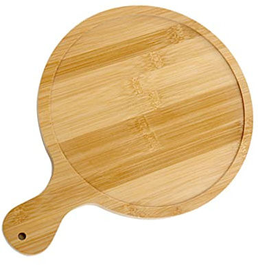 Bandeja de Madera para Pizza con Textura Clara, Redondo para Servir Pizza con Curvado para Cenar en Casa (10in para Pizzas de 9in)