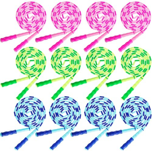 Tivcck Confezione da 12 corde per saltare per bambini, corda per saltare con perline, lunghezza regolabile, senza grovigli, corda per saltare segmentata con perline, per bambini, uomini, donne,