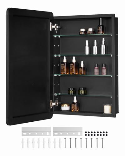 VEVOR Medizinschrank verspiegelter Arzneischrank (508 x 126 x 762 mm) für Badezimmer mit Spiegeltür & verstellbaren Glasböden, Einbau- und Wandmontage, Aluminiumrahmen, Spiegelschrank Badschrank