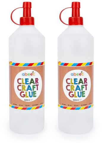 abeec Clear Craft Glue 2-Pack (500ml) | Child-Friendly PVA Adhesive for Arts, Crafts & School Projects | Non-Toxic & Washable | Ideal for Paper, Card & DIY Crafting