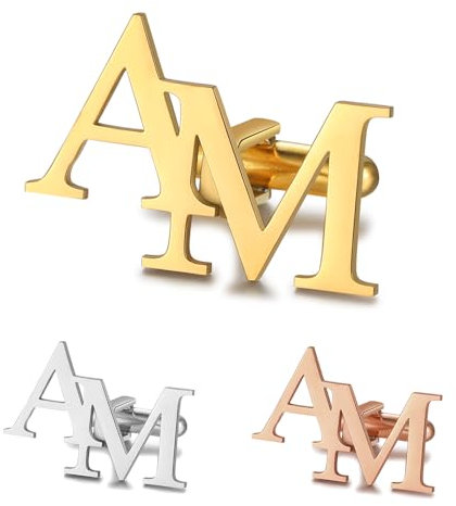 Albertband Boutons de Manchette Personnalisés avec Lettre de l'Alphabet A-Z Gravée 2 Pcs Nom Boutons de Manchette pour Hommes Business Party Noël Marié Meilleur Homme Anniversaire (#9)