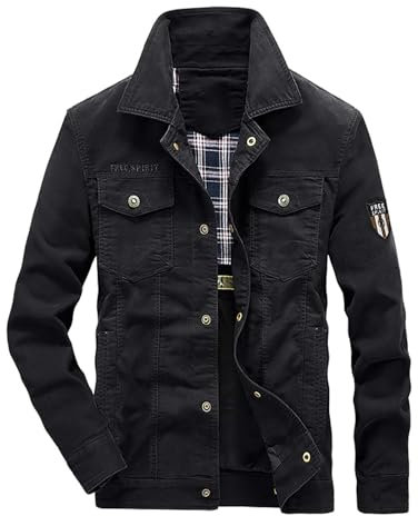 Giacchetto Jeans Uomo, Giubbino Estivo Uomo, Giacca Trucker Leggera Casual Button Down Risvolto Giacca in Denim Stretch retrò Biker Cappotto Giacca a Vento Rider Jacket Denim