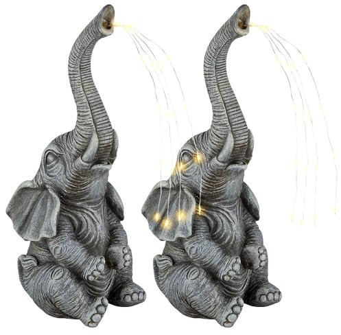GLOBO Solarleuchte Elefant Gartendeko Tierfigur Solarlampe Außenleuchte grau Elefant, LED warmweiß, LxBxH 13,5x13x32,5 cm, 2er Set