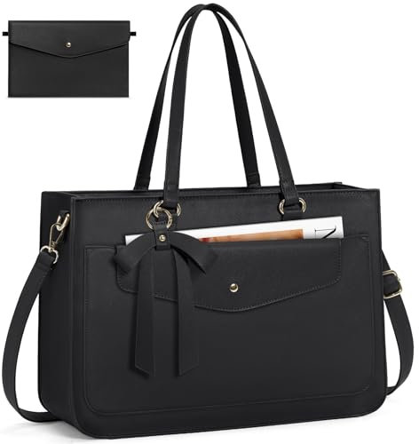 RAINSMORE Laptop Bags for Women 15.6 Inch Work Bag Laptop Tote Bags Business Briefcase with Clutch Ladies Handbag Large Computer Bag PU Leather