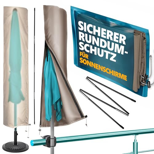 Menz Sonnenschirm Schutzhülle - Wetterfeste Schutzhülle für Schirm, Sonnenschirmhülle Ø 3 m / 2,5 x 1,5 m, robuste Schirmhülle mit Stab, Reißverschluss, Polyester Schirmabdeckung, Taupe