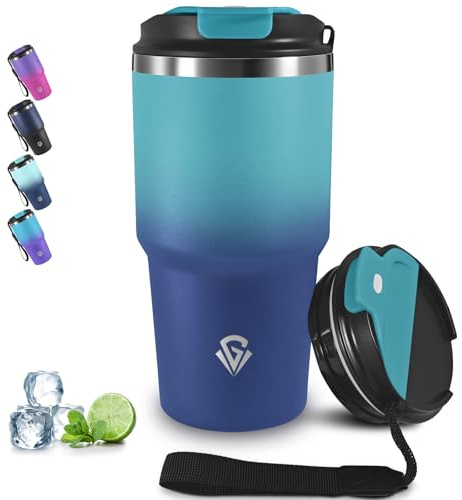 Grsta 20oz Thermobecher Kafferbecher to Go, Trinkbecher Isoliert mit Trageriemen, 8h Eisgekühlt / 6h Heiß, Auslaufsichere Isolierbecher, Vakuumisoliert Thermobecher für Heiß Kaltgetränke