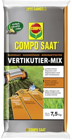 COMPO SAAT® Vertikutier-Mix 7,5 kg für bis zu 250 m² – Rasensamen, Dünger & Bodenaktivator in Einem für dichten, grünen Rasen nach dem Vertikutieren – Rasenreparatur & Regeneration