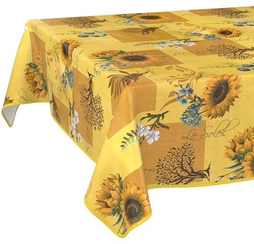 Wachstuchtischdecke Tischdecke abwaschbar Wachstischdecke pflegeleicht wasserabweisend Lotuseffekt Gartentischdecke Sonnenblume 240 x 140 cm mit Saum (Eingefasst)
