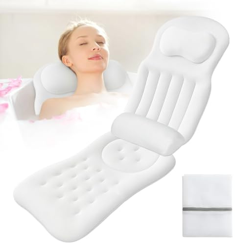 Zenselect Ganzkörper Badewannenkissen für die Badewanne, Sprudelmatte Badewanne mit Kopfstütze und Lendenwirbelstütze, Badesofa Badewannenkissen mit SaugnäPfen und Hängehaken(Weiß)