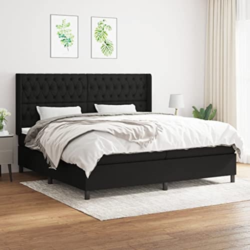 Mokuyary Boxspringbett mit Matratze Schwarz 200x200 cm Stoff Bettgestell, Bett mit Lattenrost Plattform Bettrahmen Einfache Montage für Schlafzimmer Gästezimmer -Q