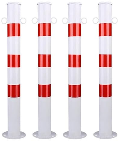 Absperrpfosten Rot-Weiß mit Ösen, Ø76mm, Höhe 750mm, Metall, Bodenmontage, 4er Set