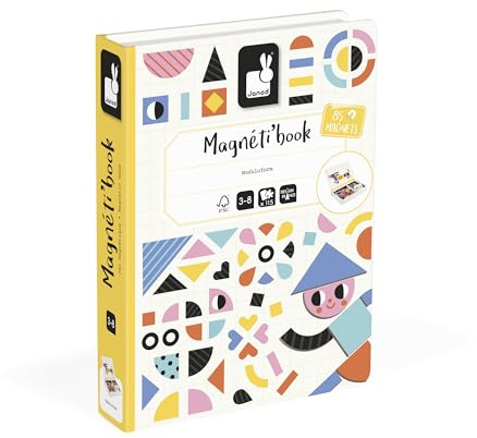 Janod – Magnéti'Book Moduloform – Magnetisches Lernspiel 85 Magnete + 30 Vorlagen – Kinderspielzeug aus FSC-Karton – Fördert Geschicklichkeit und Fantasie – Ab 3 Jahren