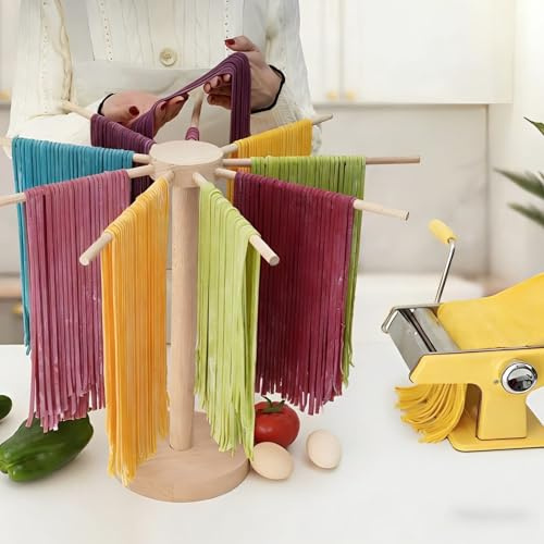 Gatphy Pastatrockner Nudeltrockner Holz Nudelständer Faltbar mit 9 Armen (17cm) & Basis 45cm Höhe Nudeltrockner Klappbar Bis 4,5Kg für Trocknen selbstgemachten Nudeln Spaghetti PastaPlatzsparend
