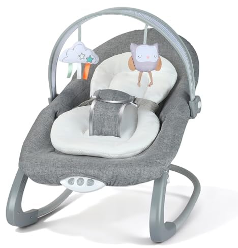 Babywippe mit Beruhigender Vibration & Musik – Inkl. Abnehmbarem Spielbogen und 2 Plüschtieren, Verstellbar, Sicherheitsgurt, für Babys 0-2 Jahre (bis 9 kg)